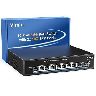 8 Port 2.5G PoE Switch Unmanaged, VIMIN 10x 2.5G Base-T PoE Switch, 2X 10G SFP+ PoE Switch IEEE802.3af/at, 80Gbps Ethernet Switching Capacity, 150W Switch for 2.5Gb NAS/PC, Metal Housing, Fanless