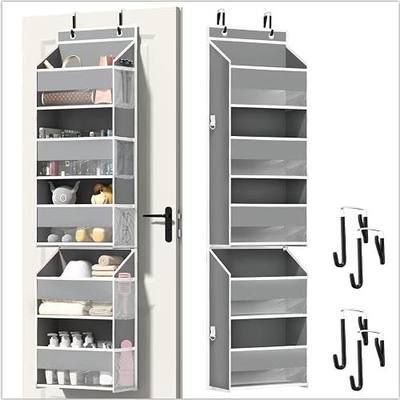 Door Hanging Storage Organizer for Bedroom, Bathroom, Nursery | Clear window, 3+2 layers, 4 no-scratch hooks, 5 pockets & 2 rings. Fits 1.85in, no tools. For bedroom, kitchen, nursery.