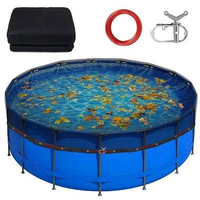 24ft Round Pool Leaf Net Cover for Above Ground Pools, Tear-Resistant Mesh | Secured More Firmly with Winch & Cable, Reduce Pool Maintenance Time