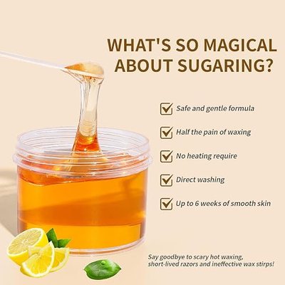 Sugar Wax Kit for Hair Removal, Organic Paste with 10 Sticks and 20 Strips | Includes 300g Sugaring Paste, 10 Sticks and 20 Wax Strips for Body Hair Removal at Home or Salon