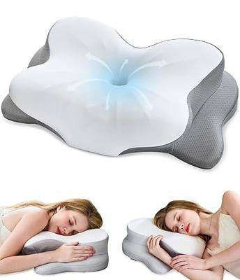 Cervical Neck Pillow, Neck Support Pillow for Neck Pain Relief with Dual-Height Design, Memory Foam Pillow for Side Back & Stomach Sleepers, White 1 pcs