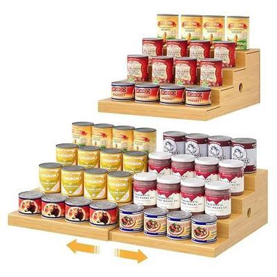 4-Tier Expandable Bamboo Can Storage Rack, Adjustable Can Organizer for Pantry Holds Up to 32 Cans, Soda Can Dispenser, Canned Food Storage Display Shelf for Cabinet & Countertop (Patent Pending)
