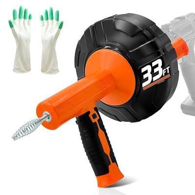 Drainsoon Auto Feed Drain Auger with Drill Adapter, 33 Feet Drain Snake Hair Clog Remover, Manual or Powered Plumbing Snake Drain Cleaner for Bathroom, Shower, Kitchen Sink, Comes with Gloves