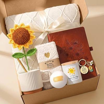 Sunflower Gifts for Women Care Package for Women Self Care Get Well Soon Gift Baskets for Her After Surgery Recovery Thinking of You Sunshine Gift Set Thoughtful Feel Better Hug in a Box Comfort Gifts
