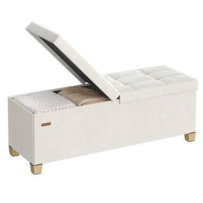 SONGMICS Storage Ottoman Bench with Legs, Folding Ottoman Foot Rest with Flipping Lid, Bench with Storage, for Living Room, Bedroom, Entryway, Velvet, 43.3 Inches, Cappuccino Beige ULSF083LH01
