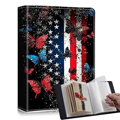 Cute 4x6 photo albums 60 Pockets 120 Photos with Strong Elastic Band, Acid-free, Moisture-proof and Dust-proof for Photo Albums 4x6 Pictures for Baby Women, American Flag Red Blue Butterfly