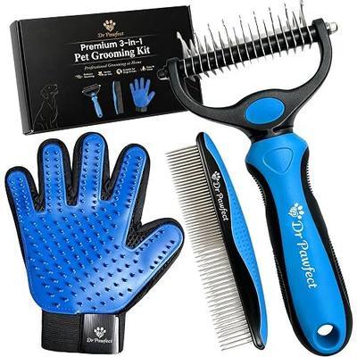 3-in-1 Dog and Cat Grooming Kit – Deshedding Brush, Pet Grooming Comb & Hair Grooming Glove for Shedding,Detangling & Undercoat Care, Safe for Long & Short Hair Pet