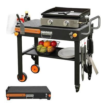 Folding Grill Table for Blackstone 17" & 22" Griddle, Portable Grill Cart with Wheels, 20-Second Tool-Free Setup, 450 lb Heavy Duty Outdoor Cooking Prep Station for Ninja Woodfire Grill & Pizza Oven