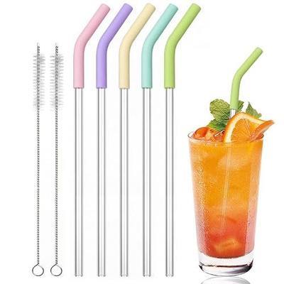 5 Pcs Reusable Glass Straws with Silicone Tip,10.5” Reusable Drinking Straw | Fits 12-24 oz Cups, with 2 Cleaning Brush, Colorful Glass Straws for Beverages Coffee Milk, Dishwasher Safe (Colors - A)