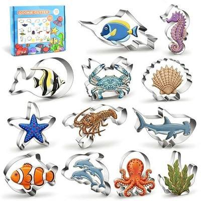 12pcs Ocean Creature Cookie Cutters Set, Food-Grade Stainless Steel Sea Animal Molds for Kids Baking, Fun Shapes for Sandwich, Fruit, Party Treats & DIY Clay Crafts