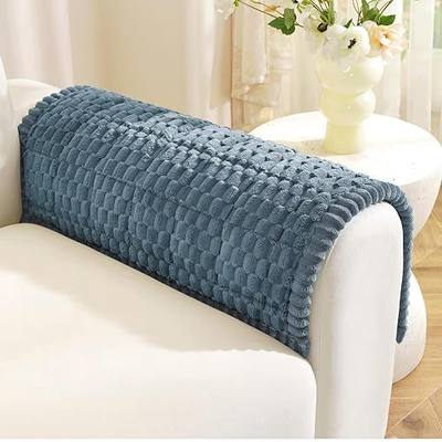 Royhom Couch Arm Covers, Arm Rest Covers for Sofa Set of 2, Thick Arm Chair Covers, Headrest Backrest Protector for Pets Recliner Loveseat Leather Cushion L Shaped Sofa (Blue, 20 x 24 Inch, 2 Pieces)