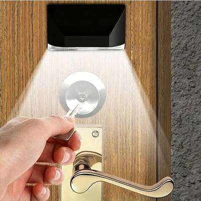 Keyhole Light Lamp Battery Operated PIR Infrared IR Wireless Auto Sensor Motion Detector Door Keyhole with 4 LED Bulbs Light Lamp Tap Lights LED Night Light for Key Hole/Door Lock (Black)