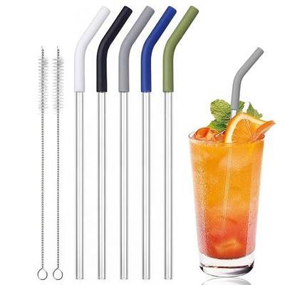 5 Pcs Reusable Glass Straws with Silicone Tip,10.5” Reusable Drinking Straw | Fits 12-24 oz Cups, with 2 Cleaning Brush, Colorful Glass Straws for Beverages Coffee Milk, Dishwasher Safe (Colors - B)