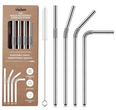 4 Pack Bendable Stainless Steel Straws for Stanley 20 oz Tumblers, Reusable Flexible Metal Drinking Straws, 9 Inch Replacement Straws for Cups & Glasses, Dishwasher Safe with Long Cleaning Brush
