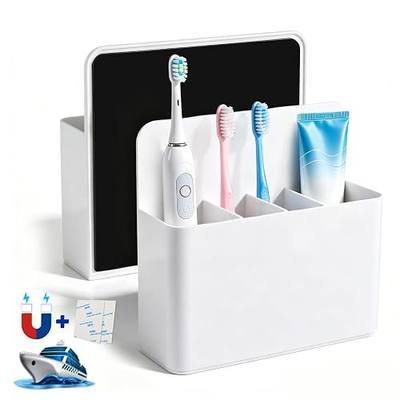 AgePlace 2 Pack Magnetic Toothbrush Holder for Cruise Ship Cabins,Wall Mounted Toothbrush Organizer with 3 Removable Dividers, Travel Must Haves, Cruise Essentials 2026 for Alaska & Caribbean Cruises