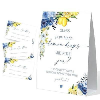 Blue Floral Lemon Guessing How Many Lemon Drops Are in the Jar Game, Baby Shower Game, 1 Rose Citrus Sign and 50 Guessing Cards, Gender Reveal Games for Guests, Baby Announcement Party Supplies, 23