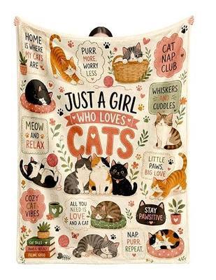 Cat Blanket Gifts for Women Cat Lovers, Birthday Cat Presents, Cats Merch | Gifts for Cats, Cozy Blankets for Women Gift, Just A Girl Who Loves Cats, Christmas Cat Stuff for Cat Lovers, 50*60