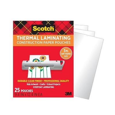Scotch Thermal Laminating Pouches for Construction Paper, 3 Mil, 9 x 12 Size, Everyday Laminating, Kids Artwork, Crafts & School Projects, Requires 13 Inch Laminator Machine, 25 Laminator Pouches