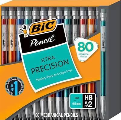 BIC Xtra Precision Mechanical Pencil, 0.5mm Fine Point, Built-In Eraser, 80-Count Pack in Assorted Colored Barrels