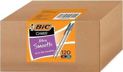 BIC Cristal Xtra Smooth Ballpoint Pen, 1mm Medium Point, 120 Count | Easy-Glide System Ink, 60 Black & 60 Blue Ink Pens, Pack of 120