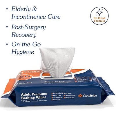 Premium Extra Large Disposable Washcloths (50 Count) Plant-Based, Ultra Soft 8" x 12" Adult Wipes for Elderly - Suitable for Incontinence & Full Body Cleaning even for Sensitive Skin