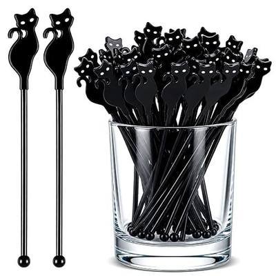 SiliFine 100 Pcs Halloween Swizzle Sticks Plastic Coffee and Cocktail Stirrers Halloween Drink Stirrers Reusable Cocktail Sticks for Thanksgiving Fall Party Tea Coffee Bar decoration(Black Cat)