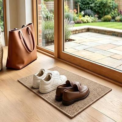 godehone 14.6 x 24 Inches Small Size Ultra Thin Doormat, Non Slip Rubber Backing Low Profile Doormat, Absorbent Dirt Trapper Front Door Floor Mat, Brown