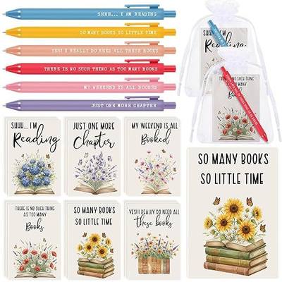 Sayglossy 36 Sets Book Lover Gifts Set Flower Notebooks Book Club Ballpoint Pens 6 Styles Flower Reading Journals with Organza Bags for Women Readers Bookish Bookworm