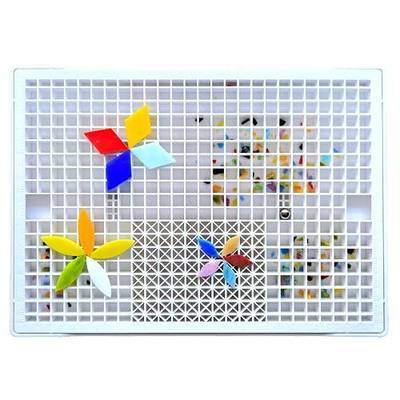 Stained Glass Cutting Mat with Tray, Grid Cutting Mat for Mosaic and Stained Glass Pieces Scoring and Snapping (White, 2-Layer, Size 16" x 12") | Integrated Scale of INCH and CM, Safely Catching Glass Shards.