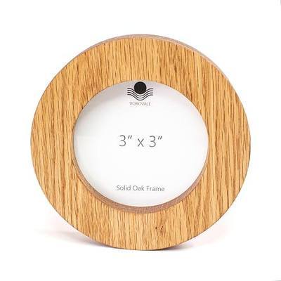 Round Solid Oak Magnetic Photo Frame, Handcrafted, Natural Wood Grain, 3x3 Inch, Made in the USA