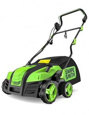 Artificial Turf Sweeper, SWIPESMITH 16Inch 1800w Artificial Turf Vaccum 15 Amp Lawn Sweeper Yard Power Brush with 55L Removable Leaf Collection Bag, Quick-Fold, Keeps Clear Sweepy Box