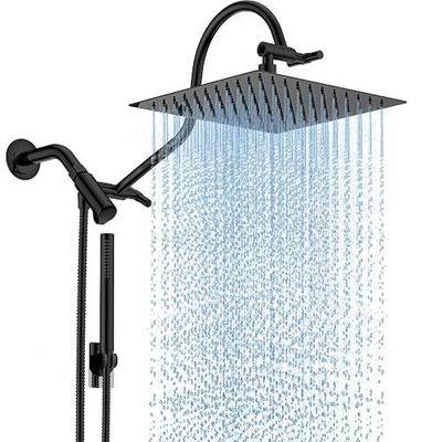 MakeFit All Metal Shower Head Combo with Handheld, 10" Square Rainfall Shower Head with Curved Extension Arm, Adjustable Dual Shower Heads with 71" Extra Long Hose, Matte Black
