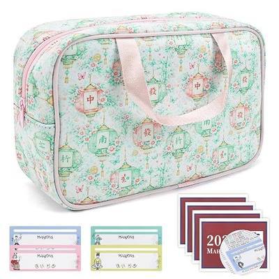 Mahjong Tile Bag, Waterproof Neoprene Travel Mahjong Bag with Mahjong Rule Cards and Rule Reader for American Mahjong Tiles, Mahjong Accessories for Mahjong Lovers | Dual Handle Waterproof Neoprene Mahjong Pattern Print Soft Inner Liner