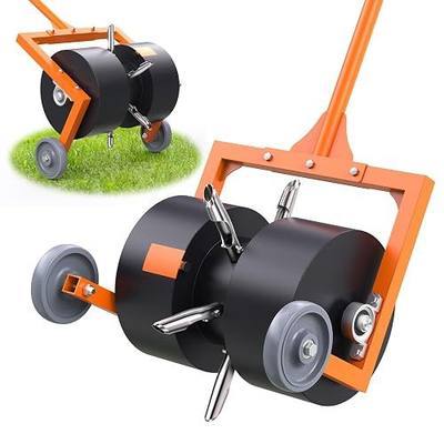 Rolling Lawn Aerator - Rolling Aerator Lawn Tool with Hollow Tines, Manual Push Lawn Aerator Roller Core Plug Aerator with Wheels, Grass Aeration Tool for Lawn Care Compacted Soil - Orange
