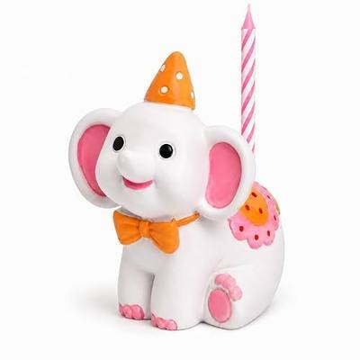 Elephant Cake Candle Holders with Birthday Candle, Mini Cute Animal Cake Topper Decor for Baby Shower, Kids Boys Girls First Birthday Party Supplies, Hand-Painted Resin, 2.8 Inch