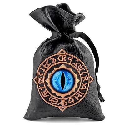 Haxtec Dragon Dice Bag, Embroidered Rune-Infused Dragon Eye PU Leather Bag | DND Dice Storage Drawstring Pouch for Dungeons & Dragons,Crocodile-Embossed, Gifts for Dragon Lovers & Cosplay, Blue Eye