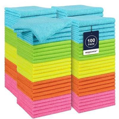 Shop Towels, 100 Pack - 11.5"x 11.5" Microfiber Cleaning Cloths | Commercial Grade Work Rags for Cars Bulk Detailing Cloth for Automotive Mechanic Garage Housekeeping Restaurant - Multicolor