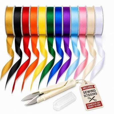 Satin Ribbon Pack 3/8 Inch, 12 Rolls 120 Yards Colorful Ribbon, 10 Yards Each Roll with Scissors, 12 Colors Ribbons for Crafts, Gift Wrapping, Hair Bows, Flower Bouquet & Party Decor