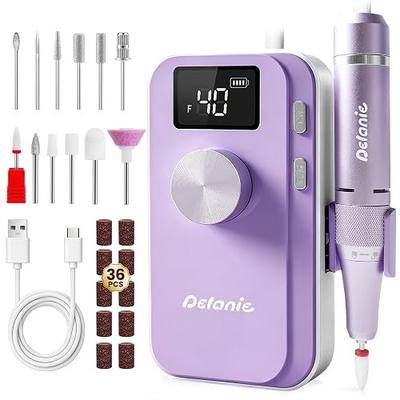 Delanie 40000 RPM Rechargeable Portable Electric Nail Drill Kit, Purple | Electric Nail File For Acrylic Gel Nail Removal; Cordless Quiet E File; Professional Salon & Home Cuticle Care Kit With Bits