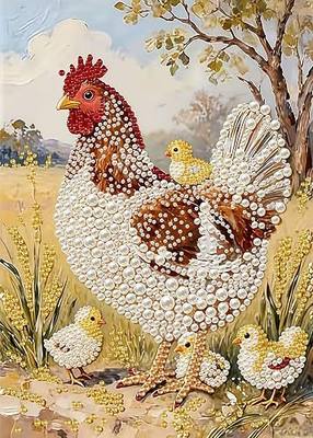 Pearl Diamond Painting Kits for Adults,3D Diamond Art for Chicken 12×16 in | DIY Special Shape Plastic Pearl Painting Kit for Wall Decor Present Farm Animal Lovers