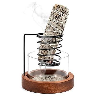 Hanging Sage Holder with Glass Ash Catcher for Smudging | Secure spring holder with removable glass ash catcher for cleaner smudging, better airflow and easy cleanup.