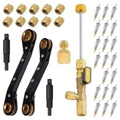 36PCS Valve Core Remover Installer Tool & HVAC Service Wrench Set | Curved S-Profile Wrench,with 2 Hex Key Converters,Replace Valve Cores Quickly,Suitable for Home Refrigeration Equipments