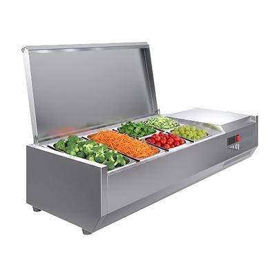 Garvee Refrigerated Condiment Prep Station 135 W | Salad Bar w/Auto Defrost Temp Control Stainless Shield 2 1/3 Pan & 4 1/6 Pan for Restaurant Food Truck