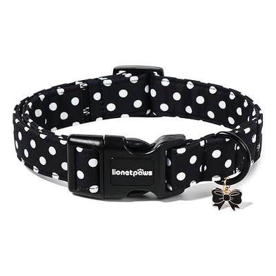 LIONET PAWS Boy Dog Collar for Small Medium Large Dogs-Black Polka Spot XS | Cute Cotton Basic Puppy Boy Girl Doggy Collars, Daily Wear, Walks,Stroll, Indoor Outdoor, Backyard, Photoshoots, XS S M L XL