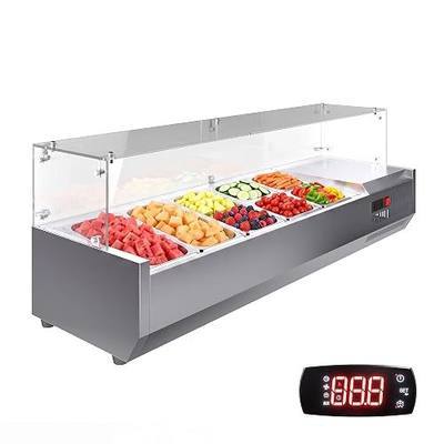 Garvee Refrigerated Condiment Prep Station with 3 1/3 Pan & 4 1/6 Pan | 140W Countertop Refrigerated Condiment Station Salad Bar w/Auto Defrost Temp Control Glass Shield for Restaurant Food Truck