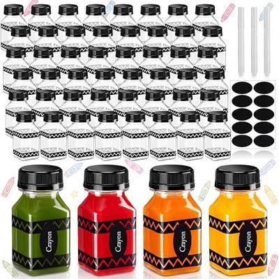 Patelai 50 Pcs Back to School Juice Bottles with Cap, 4 oz Crayon Plastic Juice Bottles with Label, Mini Reusable Containers with Caps for Juices Beverage First Day of School Gift Party Supplies