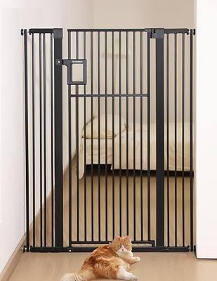 No Pawblems 55" Extra Tall Pet Gate, 29"-43" Wide Dog Gate Indoor, Black | NO Drilling Pressure Mounted, Auto Close Cat Gate for Doorway Hallway, 1.37" Pet-Safe Gap, Dual-Lock, One-handed Operation