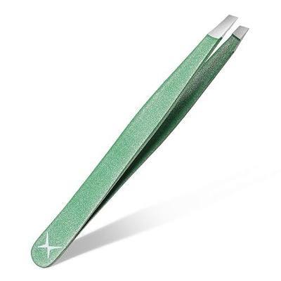 Luxe Precision Slant Tip Eyebrow Tweezers – Professional Surgical Grade Stainless Steel Tweezer in Multiple Colors, Aligned Sharp Tips for Brow Shaping & Facial Hair Removal (Green Galaxy)
