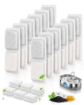 Dog Water Fountain Filter for 4.2/3.4Gal Dog Fountain, 16/13L Stainless Steel Large Pet Fountains, 12 Carbon Filters & 12 Pump Sponges Replacement Sets for Large Dogs Water Bowl Dispenser