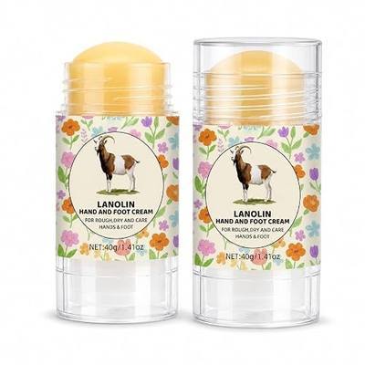 Lanolin Hand and Foot Cream Stick 2 Pack, Twist-Up Balm for Dry-Feeling Hands Feet Heels Elbows and Knees, Smooth Non-Greasy Daily Moisturizing Care, 40g Each